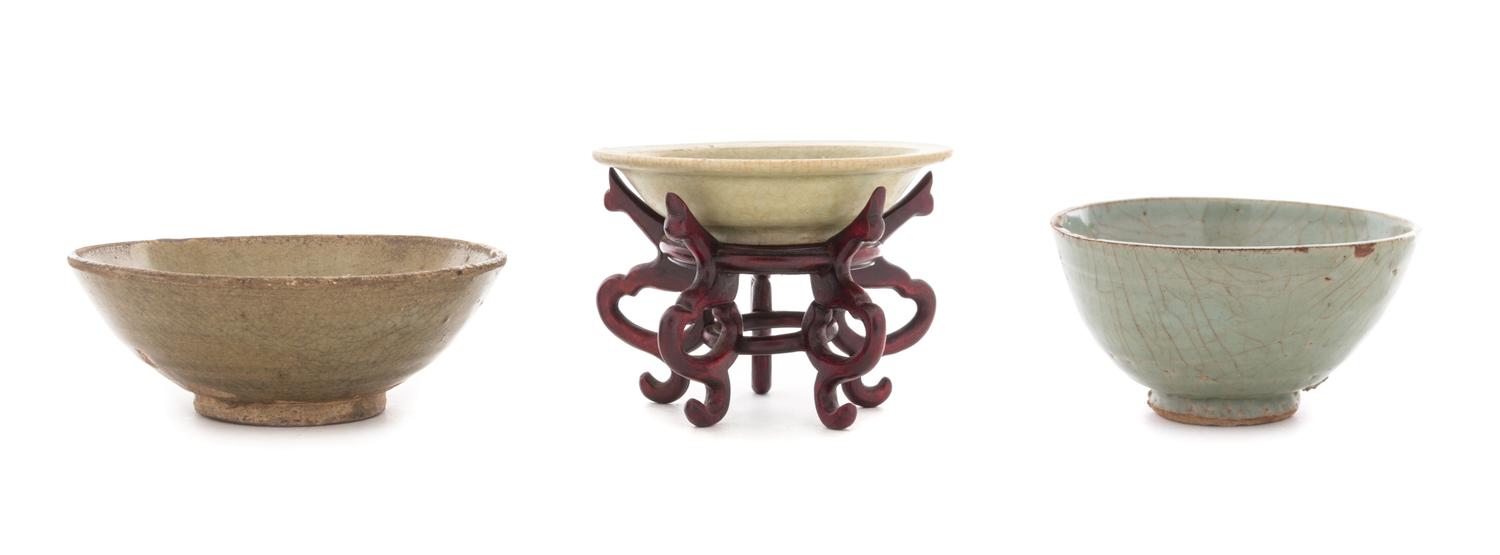 Two Celadon Glazed Porcelain Bowls LIKELY YUAN DYNASTY Diameter of largest 5 7/8 inches. — LIKELY YUAN DYNASTY