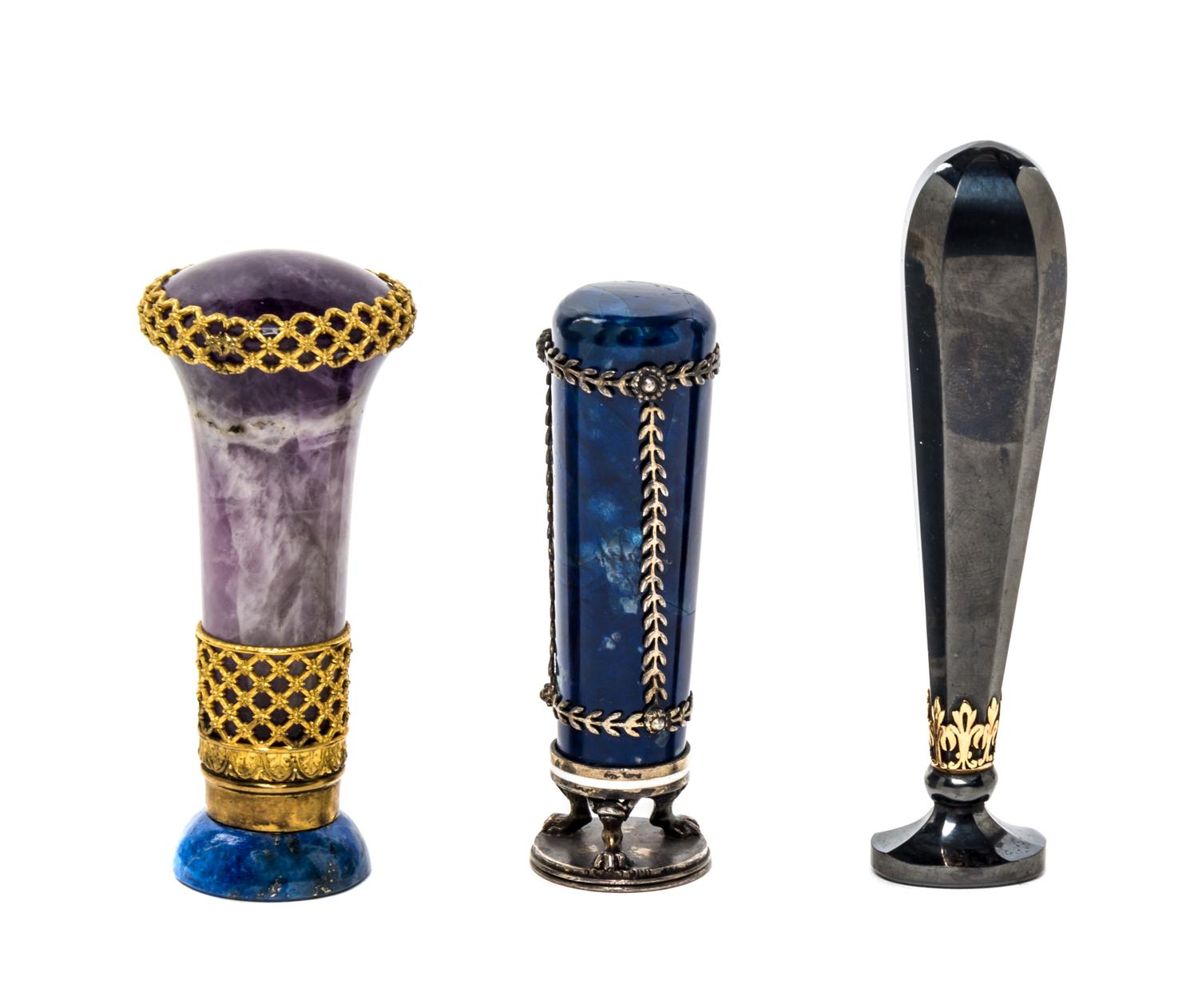 A Collection of Three Stone Seals, Height of tallest 4 1/2 inches.
