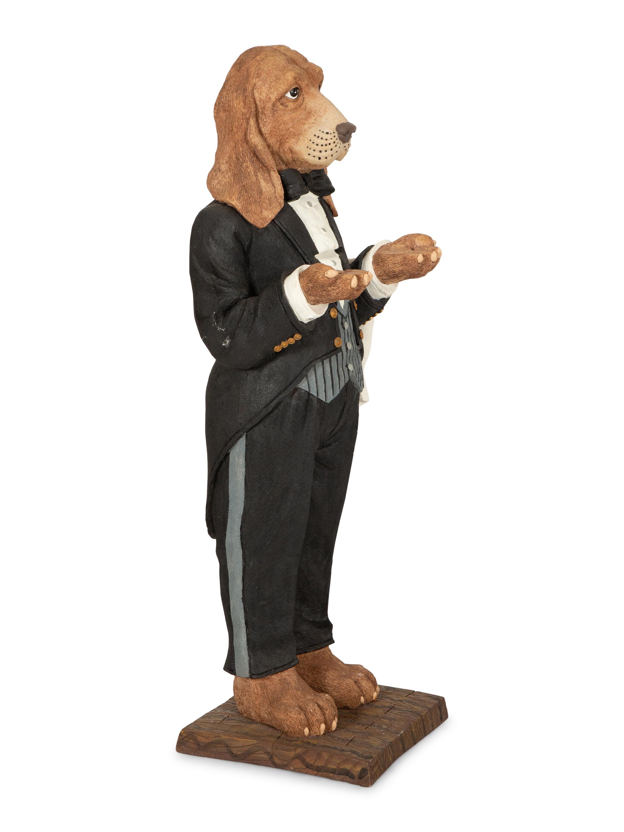 A Whimsical Painted Composition Figure of a Basset Hound Butler — 20th Century