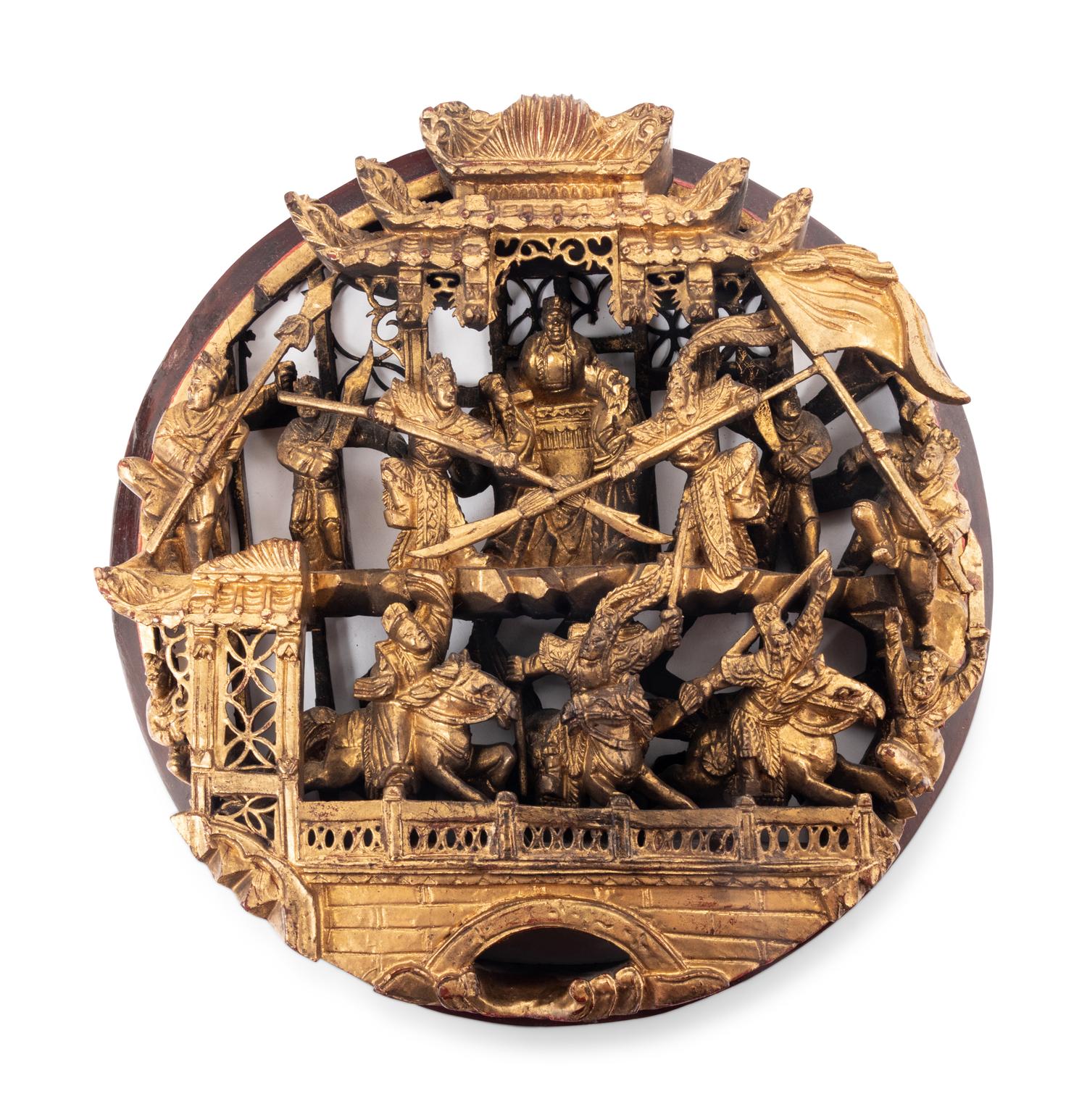 Four Chinese Gilt Wood Circular Panels