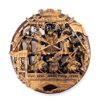 Four Chinese Gilt Wood Circular Panels