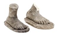 Two Continental Cast Plaster Foot Fragments, AFTER THE ANTIQUE, Height of taller 6 1/2 x width 8 1/4 inches. — AFTER THE ANTIQUE,