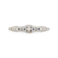 PLATINUM, DIAMOND, AND SYNTHETIC SAPPHIRE BROOCH