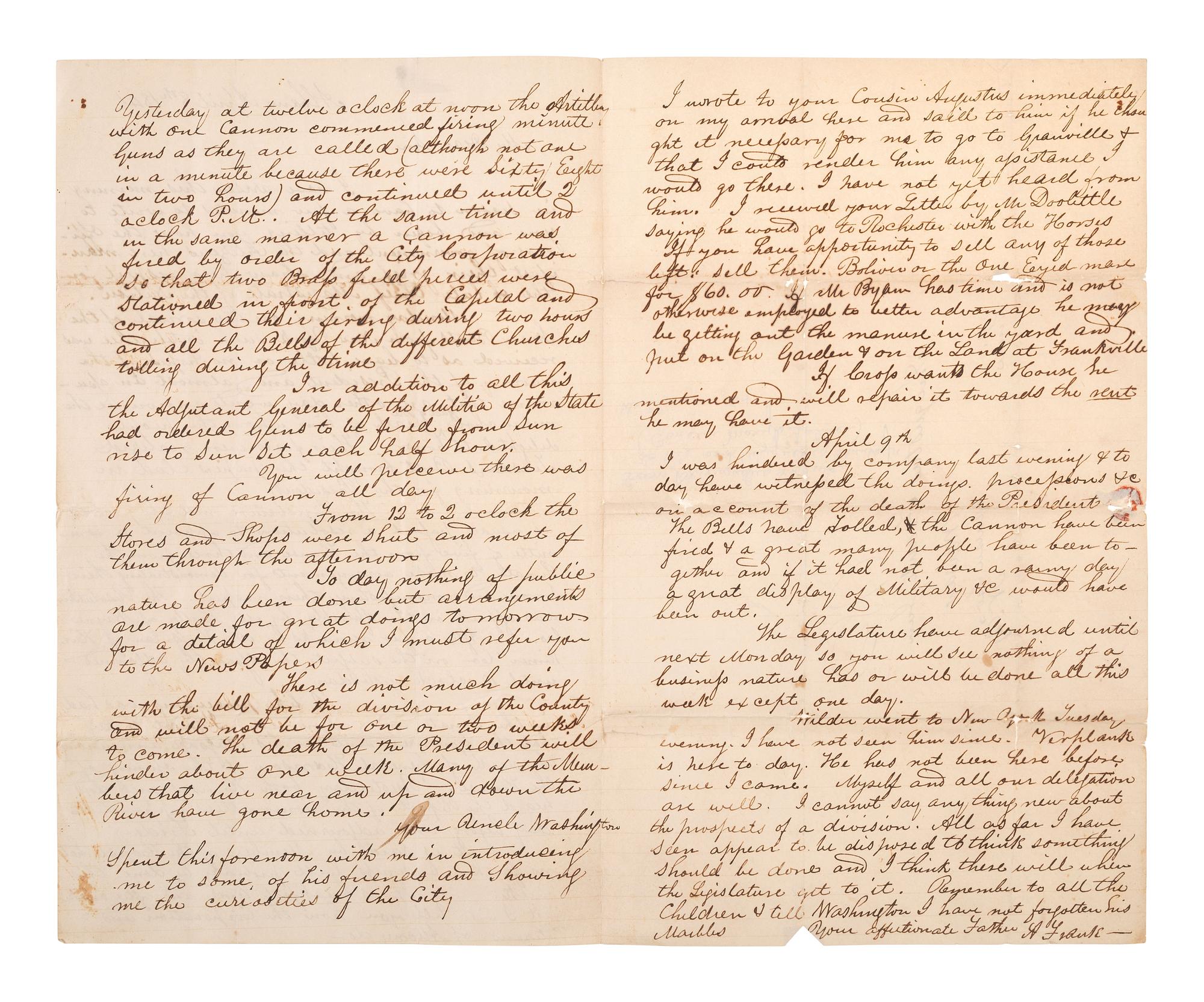 [HARRISON, William Henry]. A group of broadsides, handbills, and manuscripts related to the funeral of William Henry Harrison.