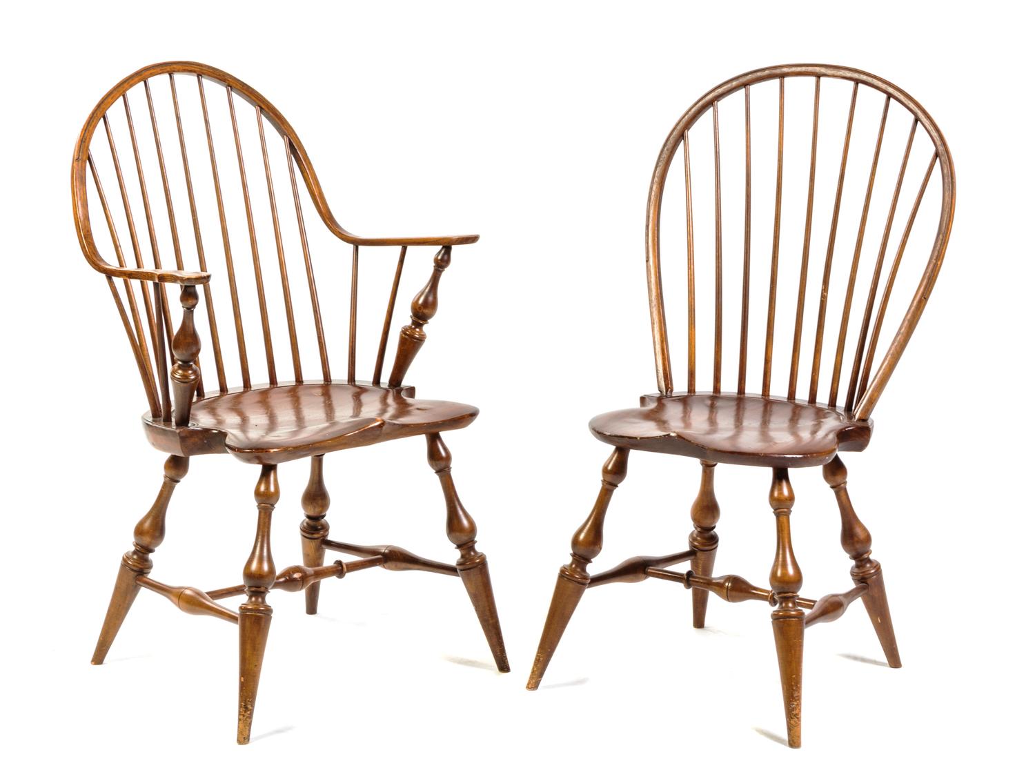 Two Windsor Style Chairs, likely Douglas R. Dimes Height of taller 39 inches. — 20TH CENTURY