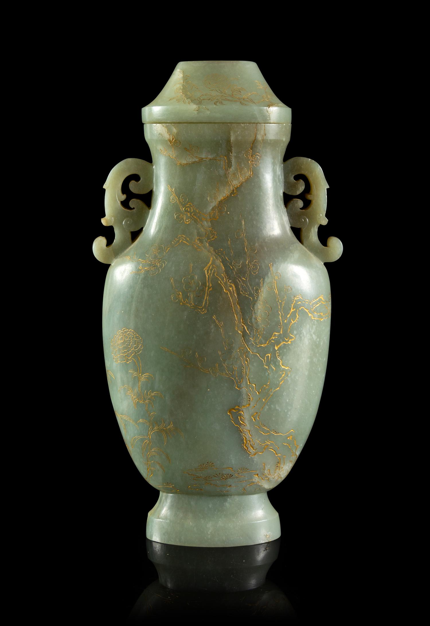 A Large Celadon Jade Covered Vase
