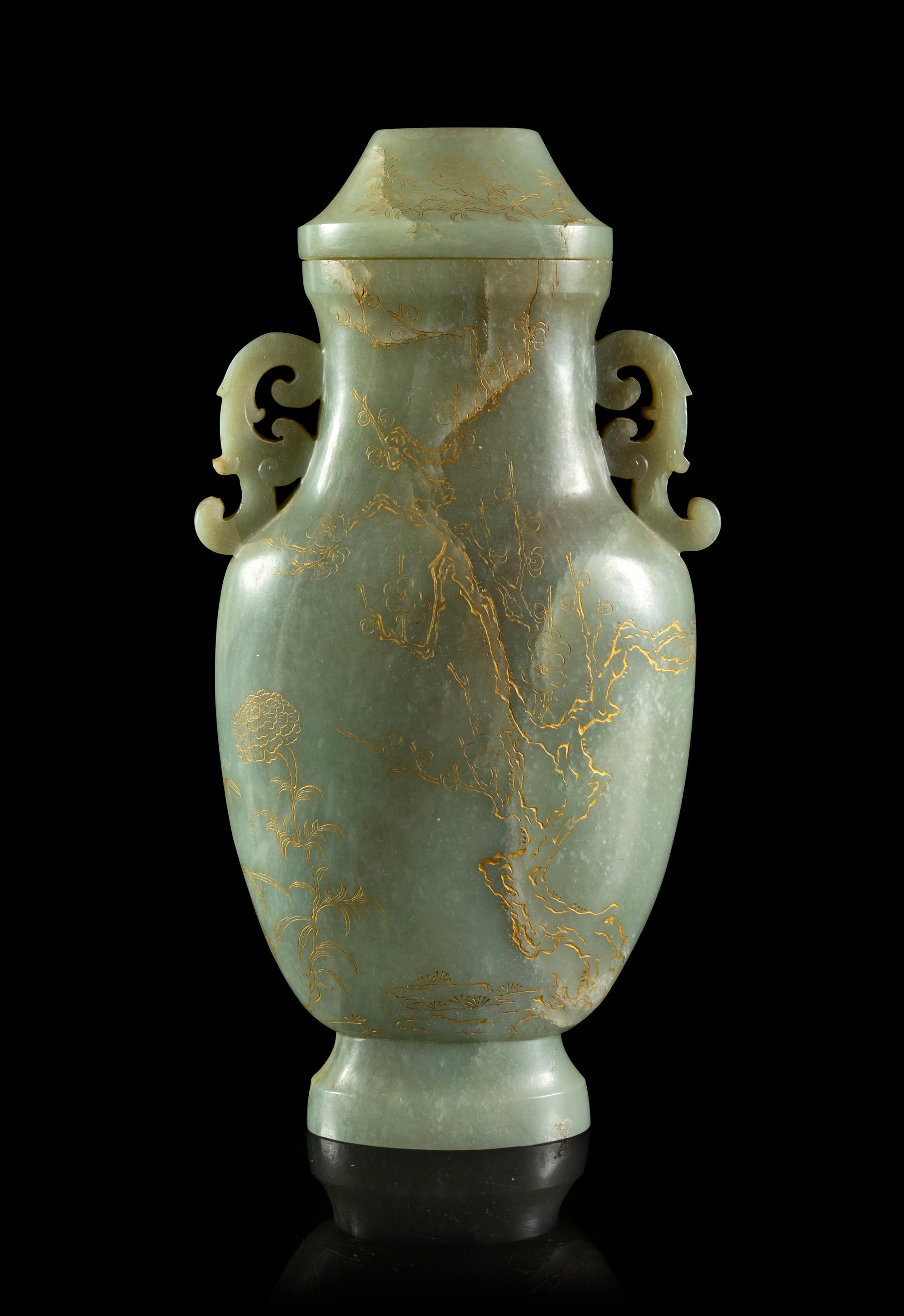 A Large Celadon Jade Covered Vase