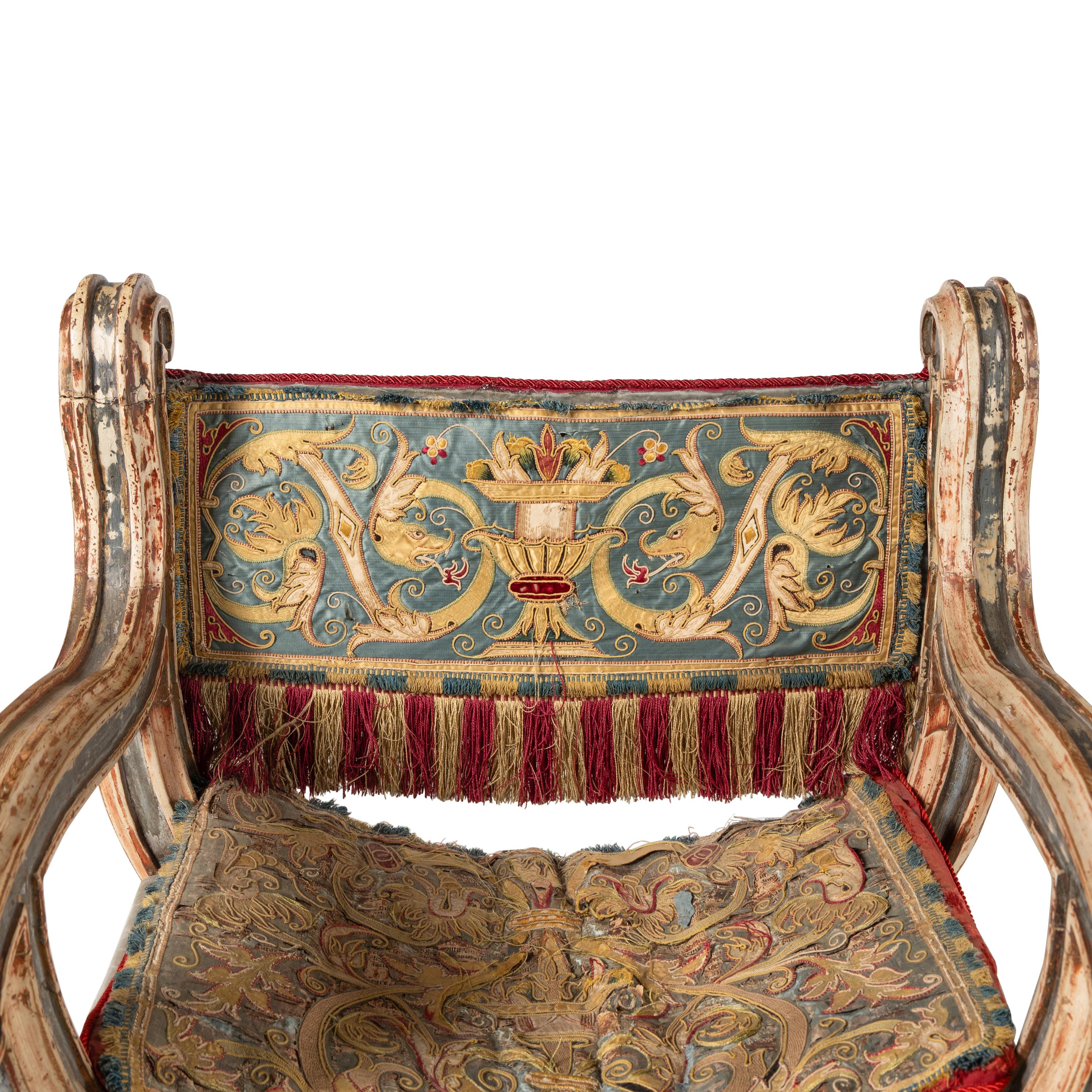 A Pair of Venetian Painted Savonarola Armchairs