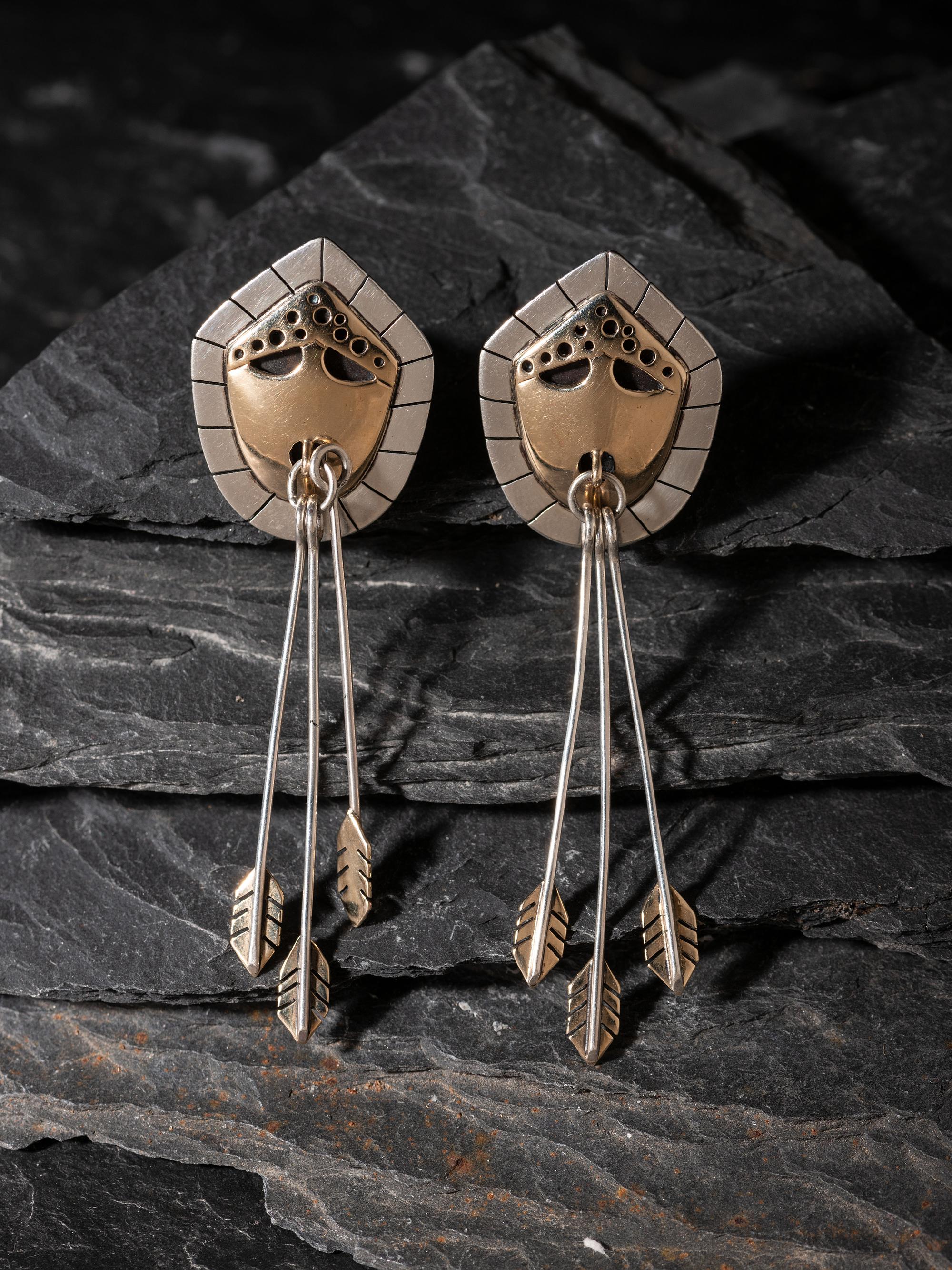 Sterling Silver and 14K Gold Maskette Post Earrings, 1996