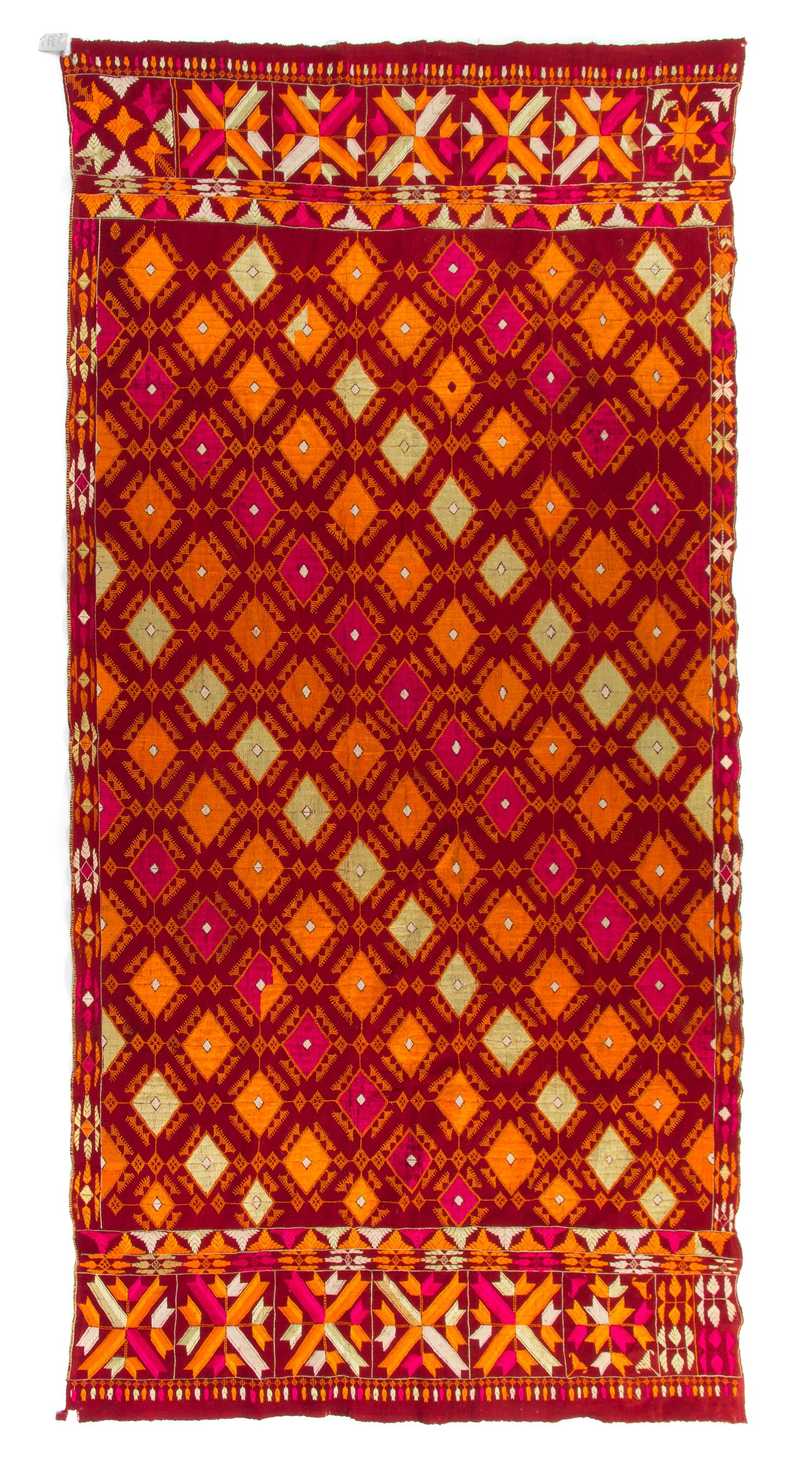 An Indian Silk Embroidered Cotton Phulkari Shawl 49 x 92 inches. — PUNJAB, 20TH CENTURY