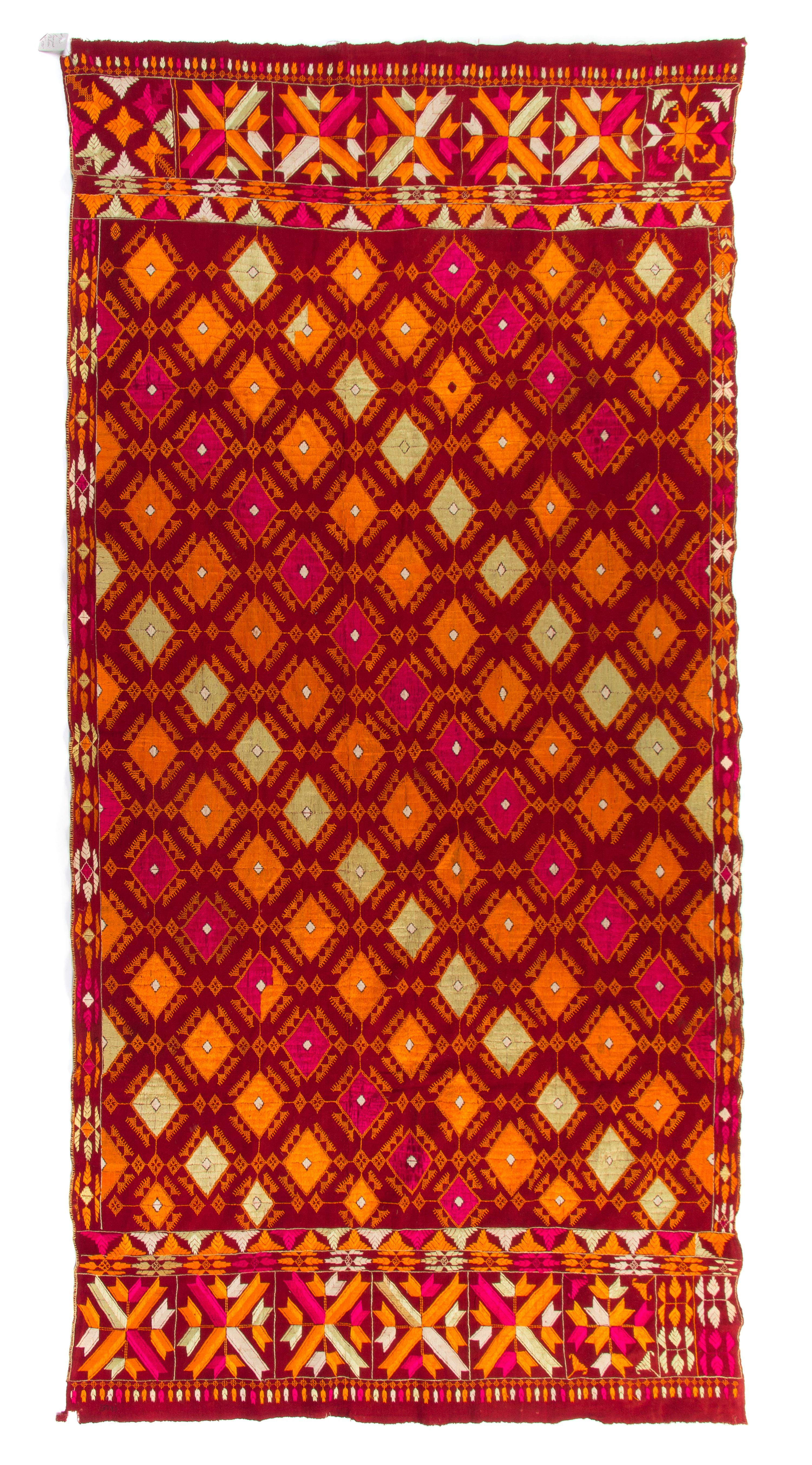 An Indian Silk Embroidered Cotton Phulkari Shawl 49 x 92 inches. — PUNJAB, 20TH CENTURY