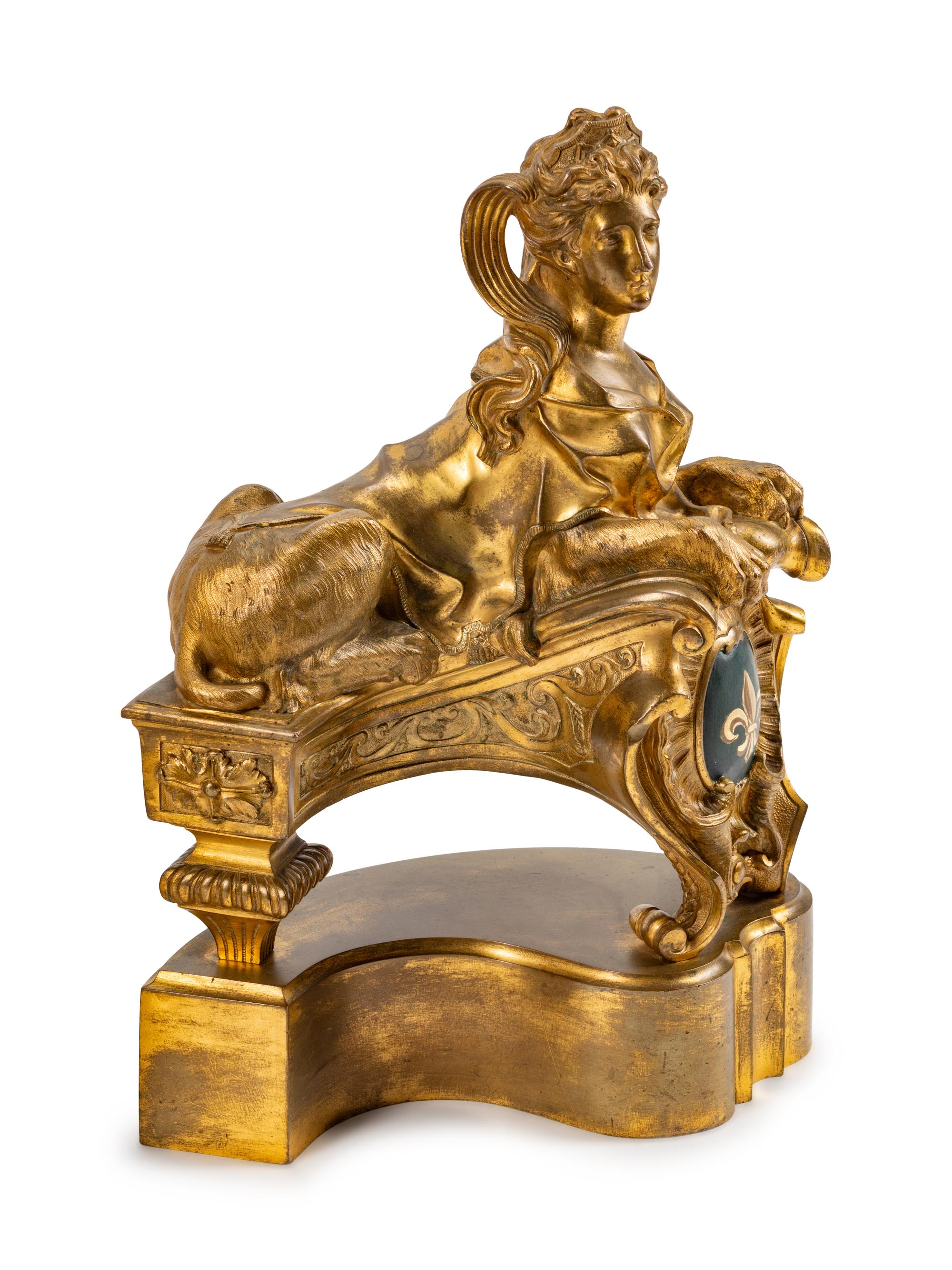 A Pair of Régence Style Gilt-Bronze Sphinx-Form Chenets — 19TH CENTURY