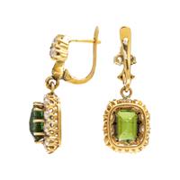 GEORGIAN, YELLOW GOLD, GREEN TOURMALINE AND DIAMOND EARRINGS