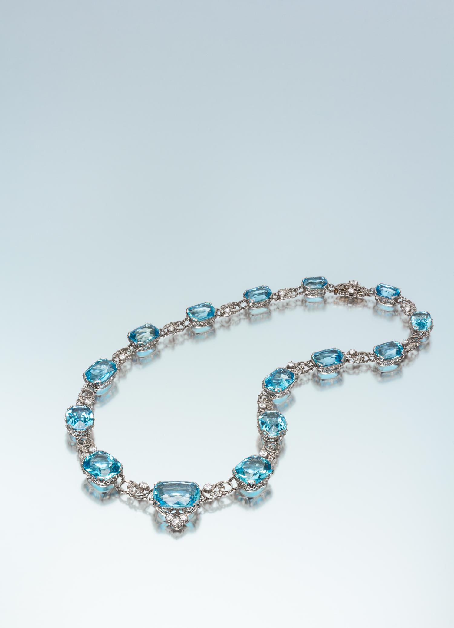 An Important Platinum, Aquamarine and Diamond Necklace, Tiffany & Co., Circa 1915, 55.90 dwts.