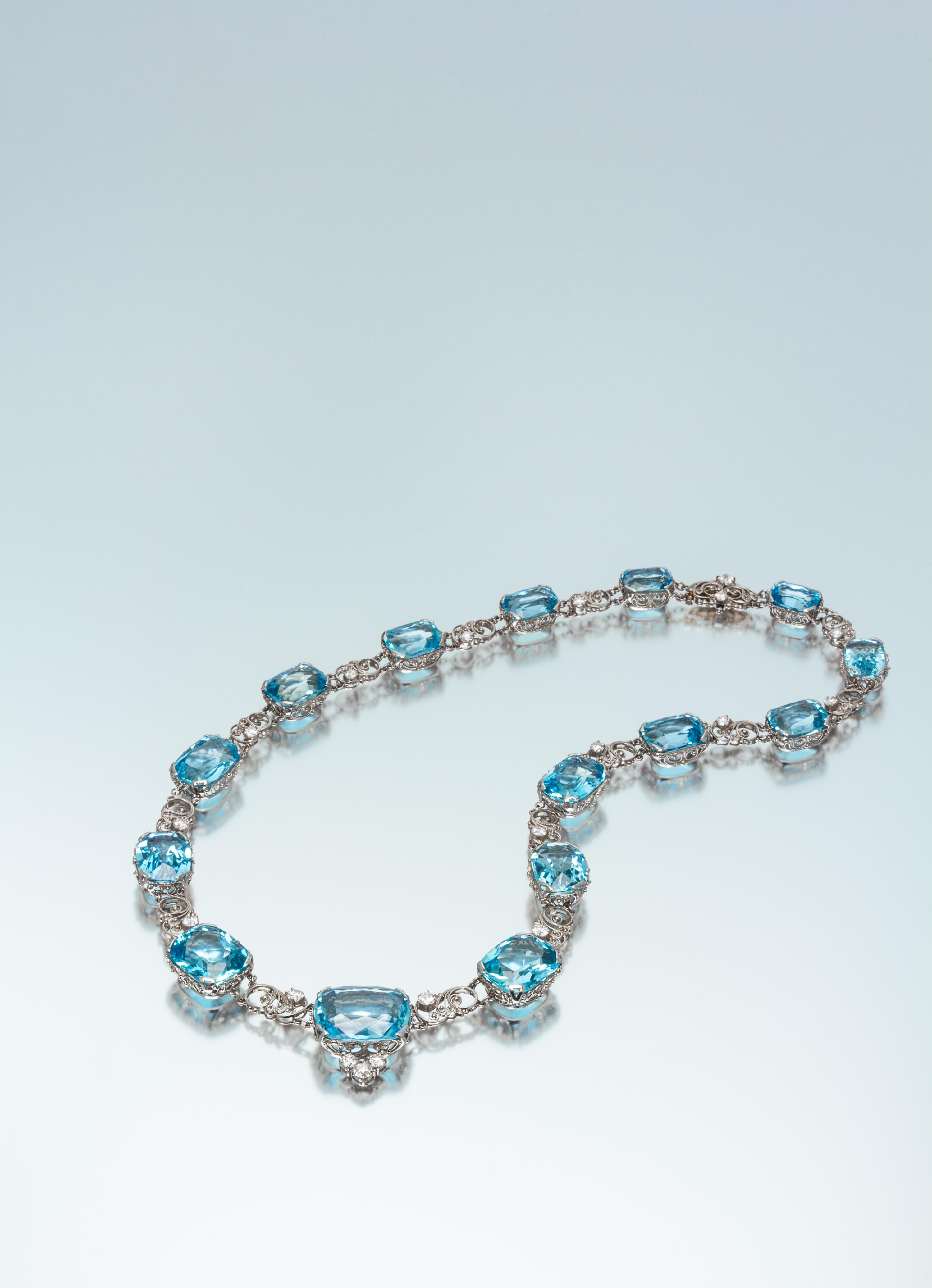 An Important Platinum, Aquamarine and Diamond Necklace, Tiffany & Co., Circa 1915, 55.90 dwts.
