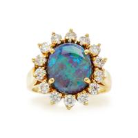 Black Opal, Diamond, and Yellow Gold Ring