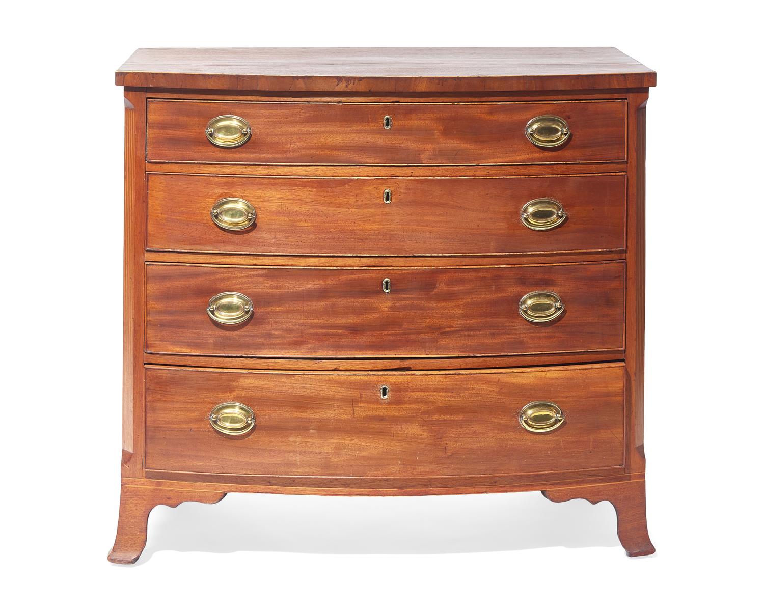 A Federal Bowfront Inlaid Mahogany Chest of Drawers, Mid-Atlantic States, Circa 1800