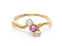 An Edwardian Yellow Gold, Diamond and Pink Sapphire Ring, 1.20 dwts.