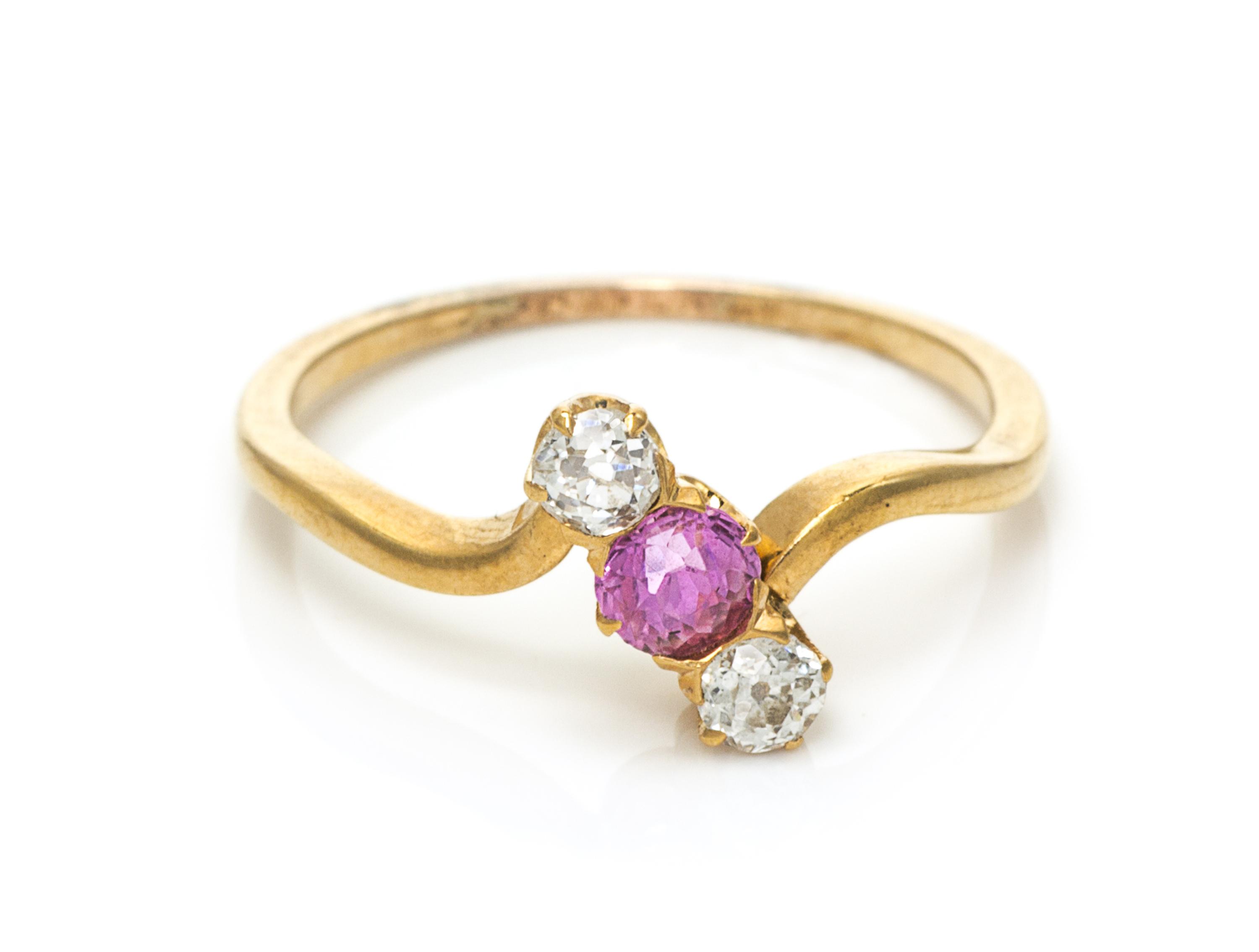 An Edwardian Yellow Gold, Diamond and Pink Sapphire Ring, 1.20 dwts.