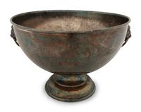 An Assembled Trio of Silverplate Footed Punch Bowls with Lionhead Handles