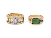 COLLECTION OF YELLOW GOLD AND MULTIGEM RINGS