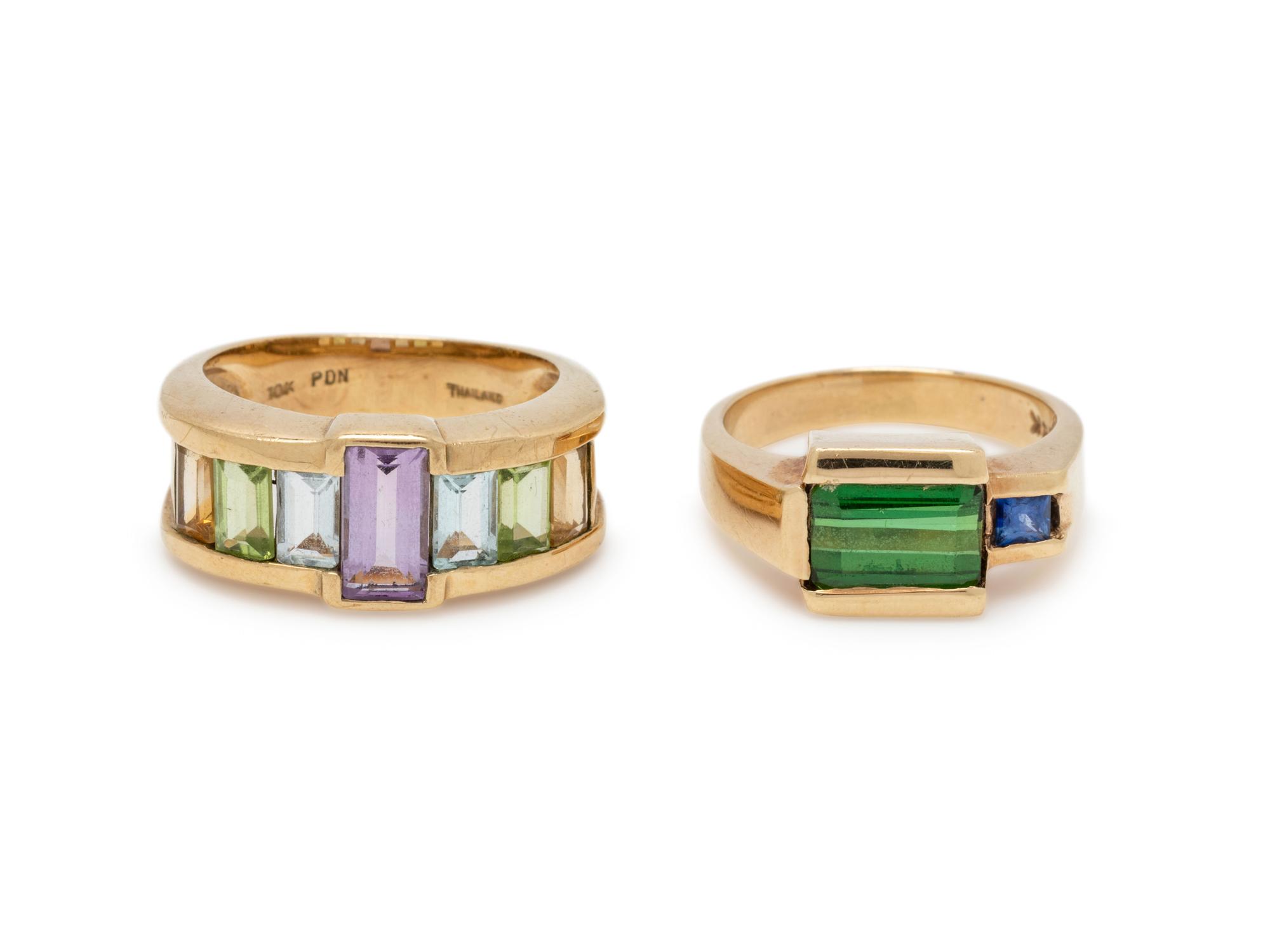COLLECTION OF YELLOW GOLD AND MULTIGEM RINGS