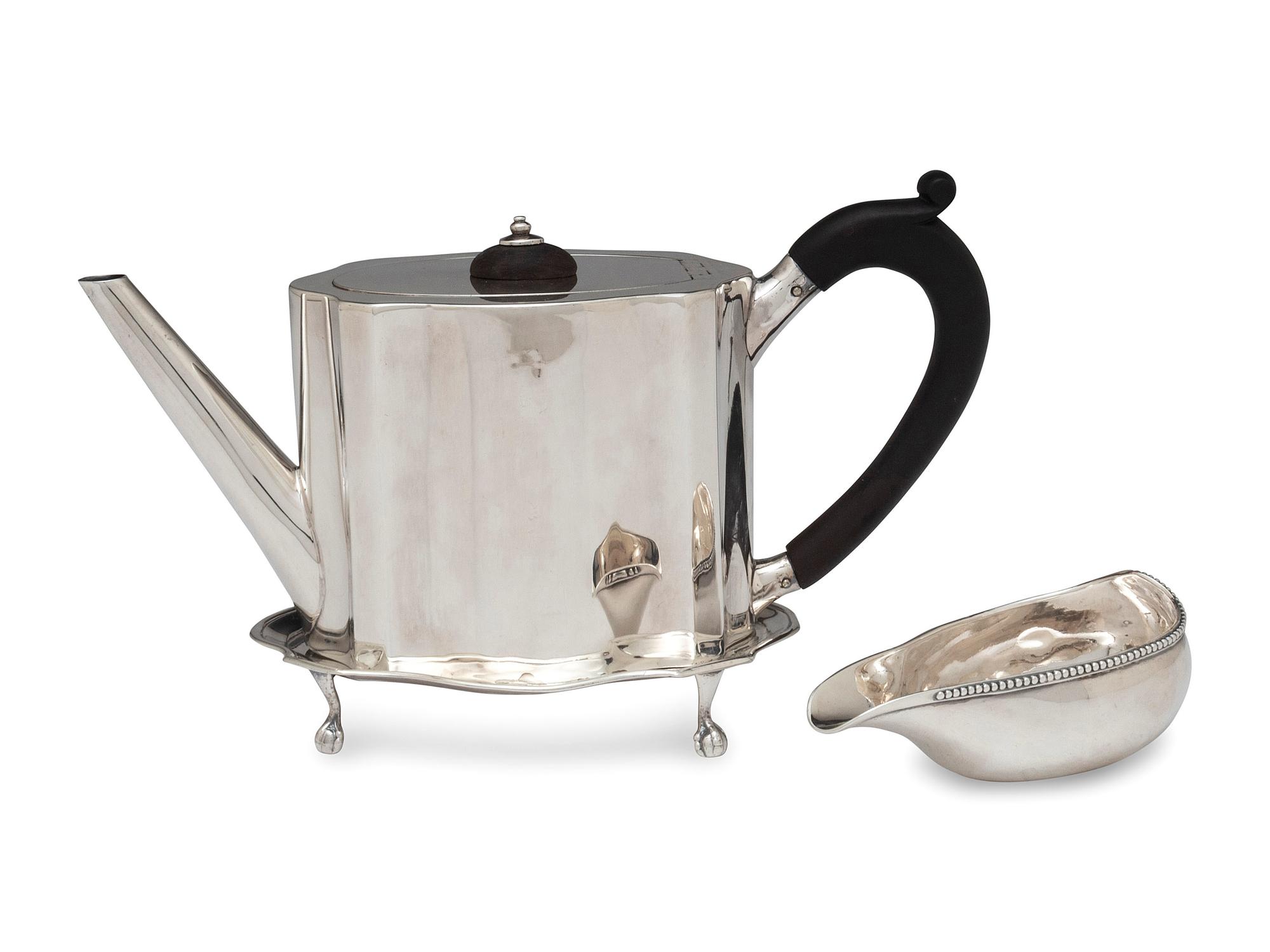 A Hester Bateman George III Silver Teapot on Stand and Pap Boat