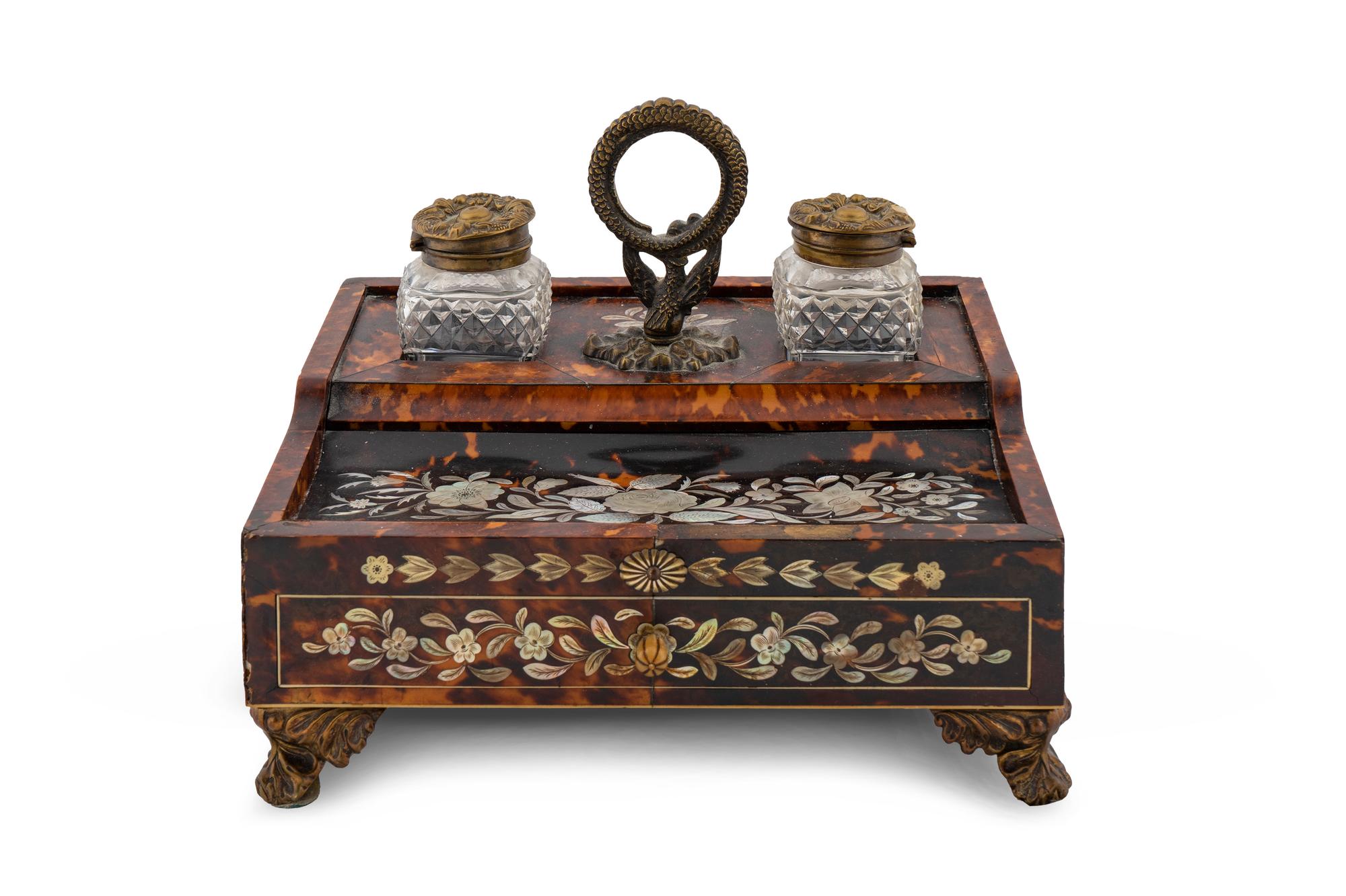 A Napoleon III Brass-Mounted Tortoise and Mother-of-Pearl Inkstand — 19TH CENTURY