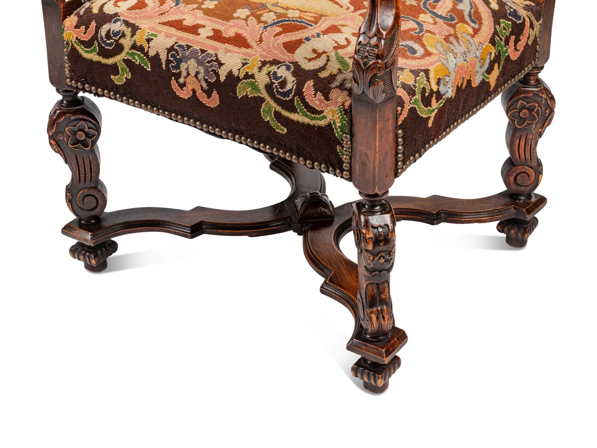 A Pair of Louis XIII Style Walnut Armchairs