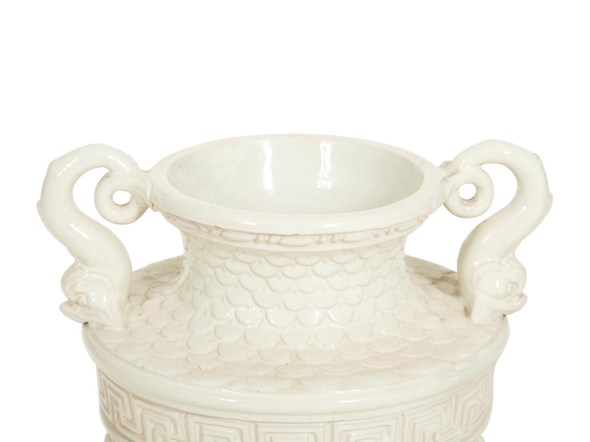 A Pair of Italian White Glazed Ceramic Urns