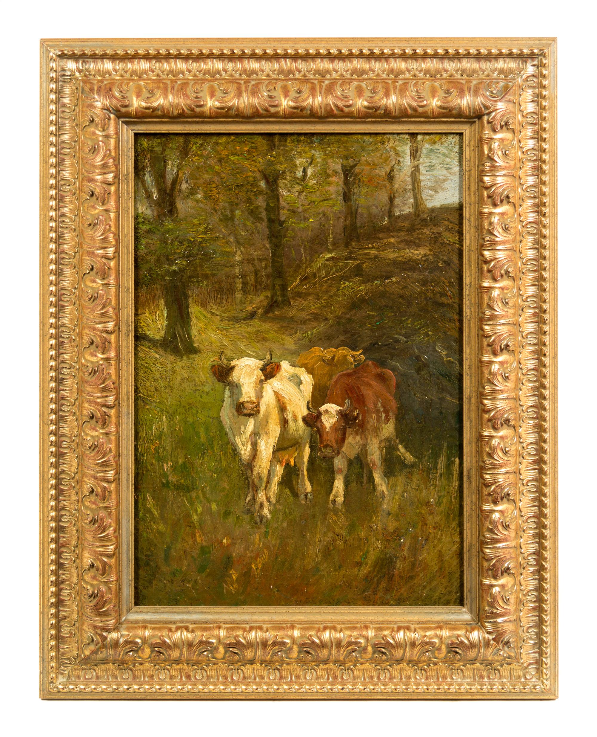 Attributed to George Inness, Jr., (American, 1854-1926), Cows in a Forest Landscape