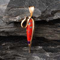 Charles Supplee (Hopi, 1956-2021) — Yellow Gold Corn Pendant, with Coral and Multi-Stone Mosaic Inlay