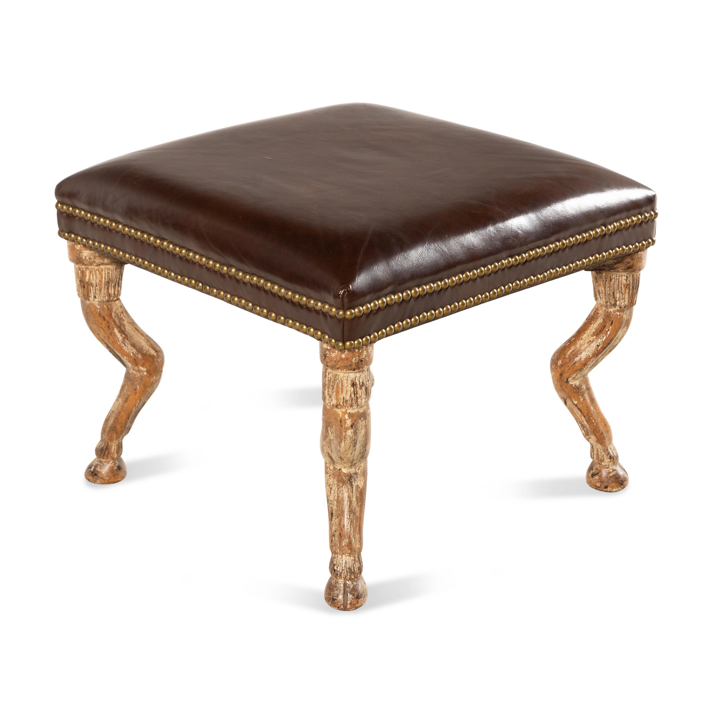 A Continental Painted Stool with Animal-Form Legs