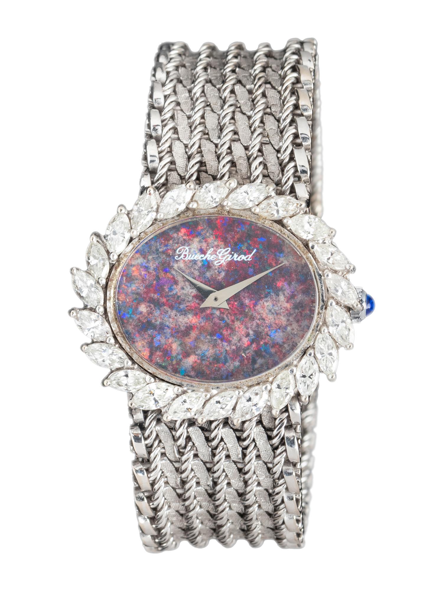 BUECHE GIROD, 9802 18K WHITE GOLD AND DIAMOND OPAL DIAL WATCH