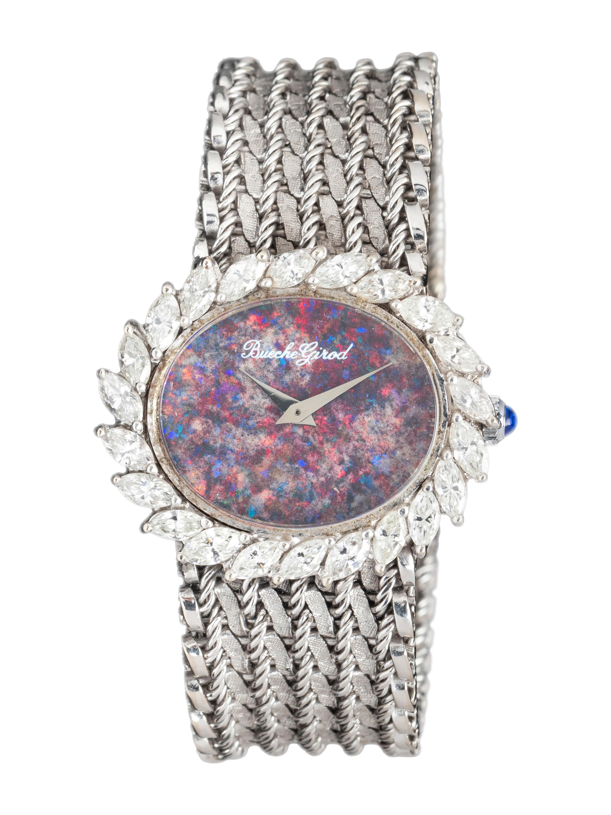 BUECHE GIROD, 9802 18K WHITE GOLD AND DIAMOND OPAL DIAL WATCH