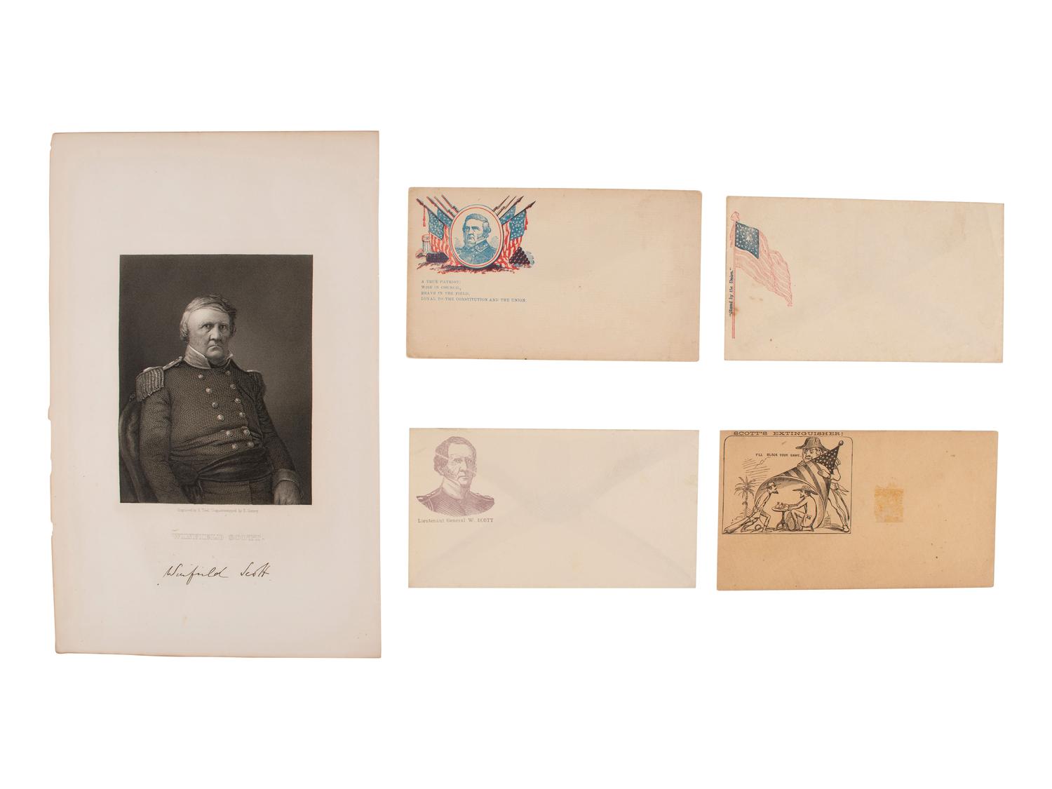SCOTT, General Winfield (186-1866). Autograph endorsement with engraving and postal covers.
