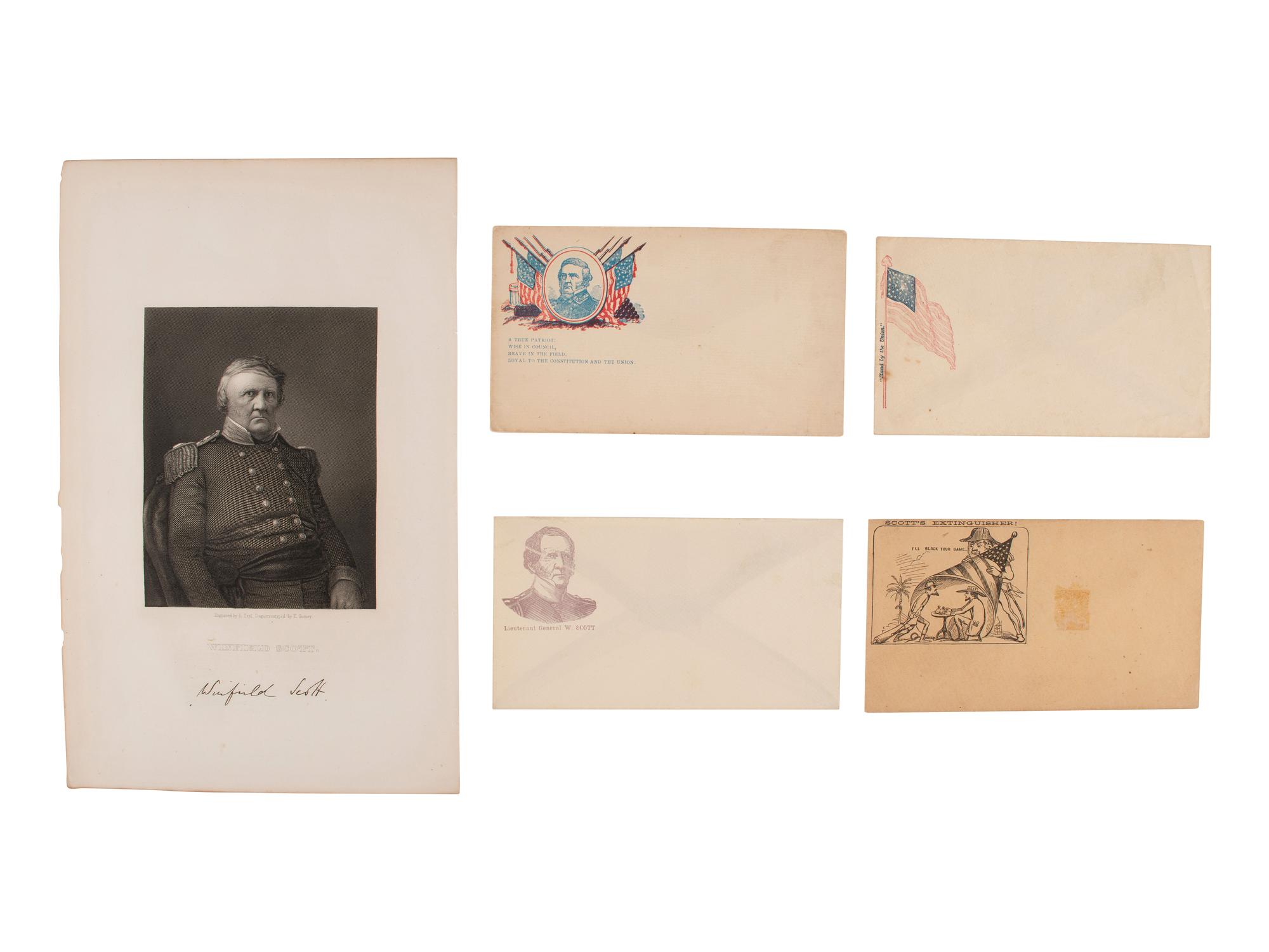 SCOTT, General Winfield (186-1866). Autograph endorsement with engraving and postal covers.