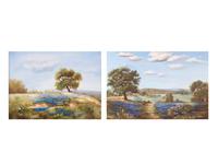 Two Works: Bluebells in a Meadow, oil on canvas and Bluebells on a Hillside , oil on board