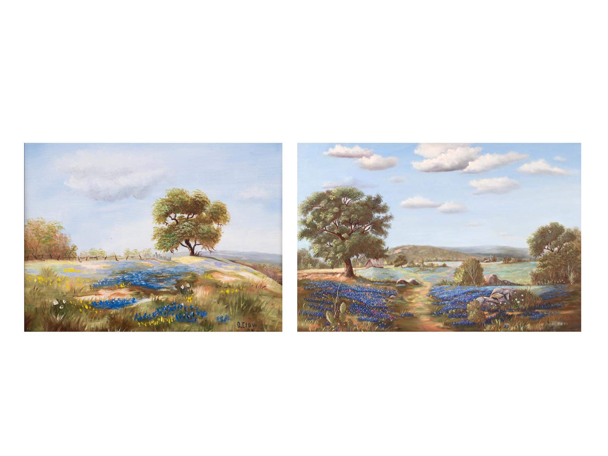 Two Works: Bluebells in a Meadow, oil on canvas and Bluebells on a Hillside , oil on board