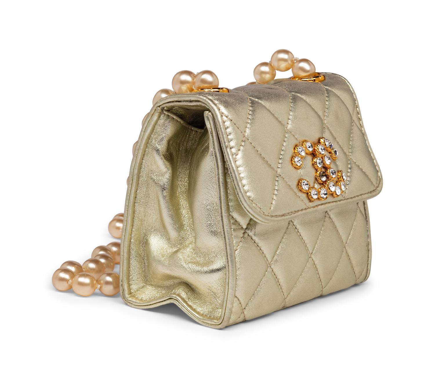 Chanel Mini Bag in Quilted Lambskin with Faux Pearl Strap