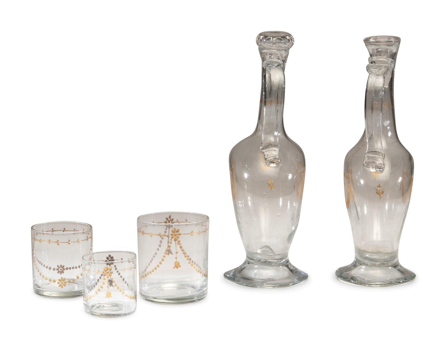 A Continental Gilt-Decorated Blown Glass Beverage Set
