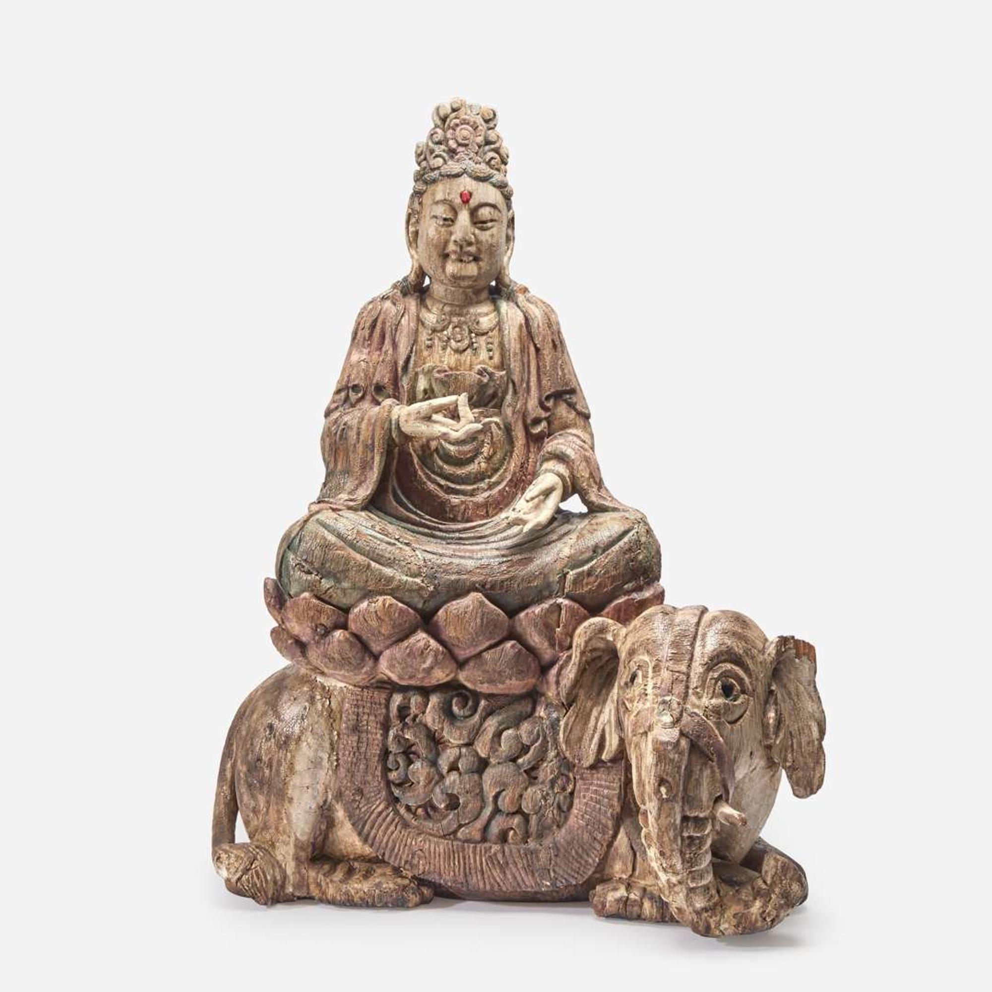 A large carved and polychromed wood figure of the Bodhisattva Puxian 木雕普贤菩萨坐像 Ming Dynasty or later ????