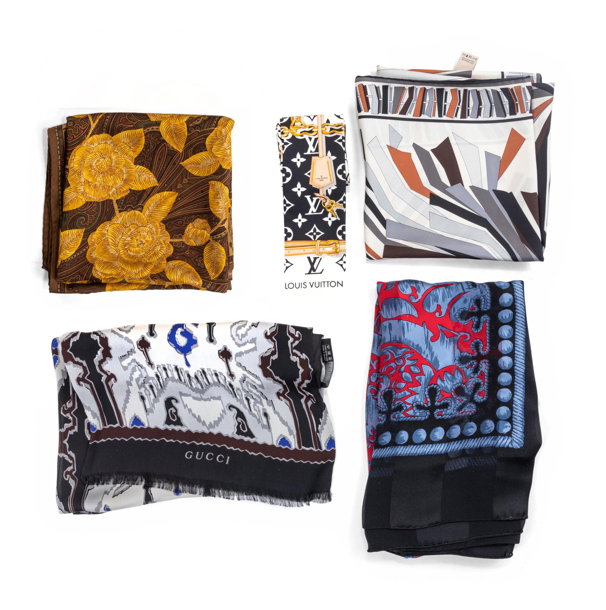 Five Designer Scarves: Louis Vuitton, Givenchy, Gucci, Chanel, Emilio Pucci