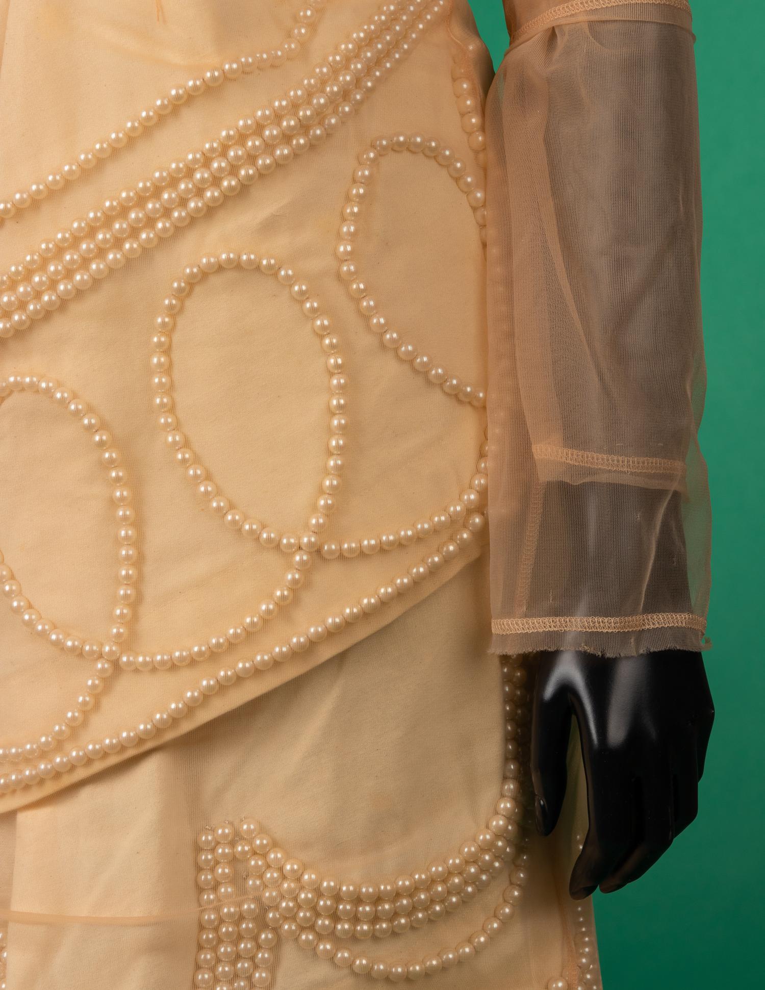 Comme des Garçons Nude Net and White Cotton with Pearls Evening Dress, Fall 2009