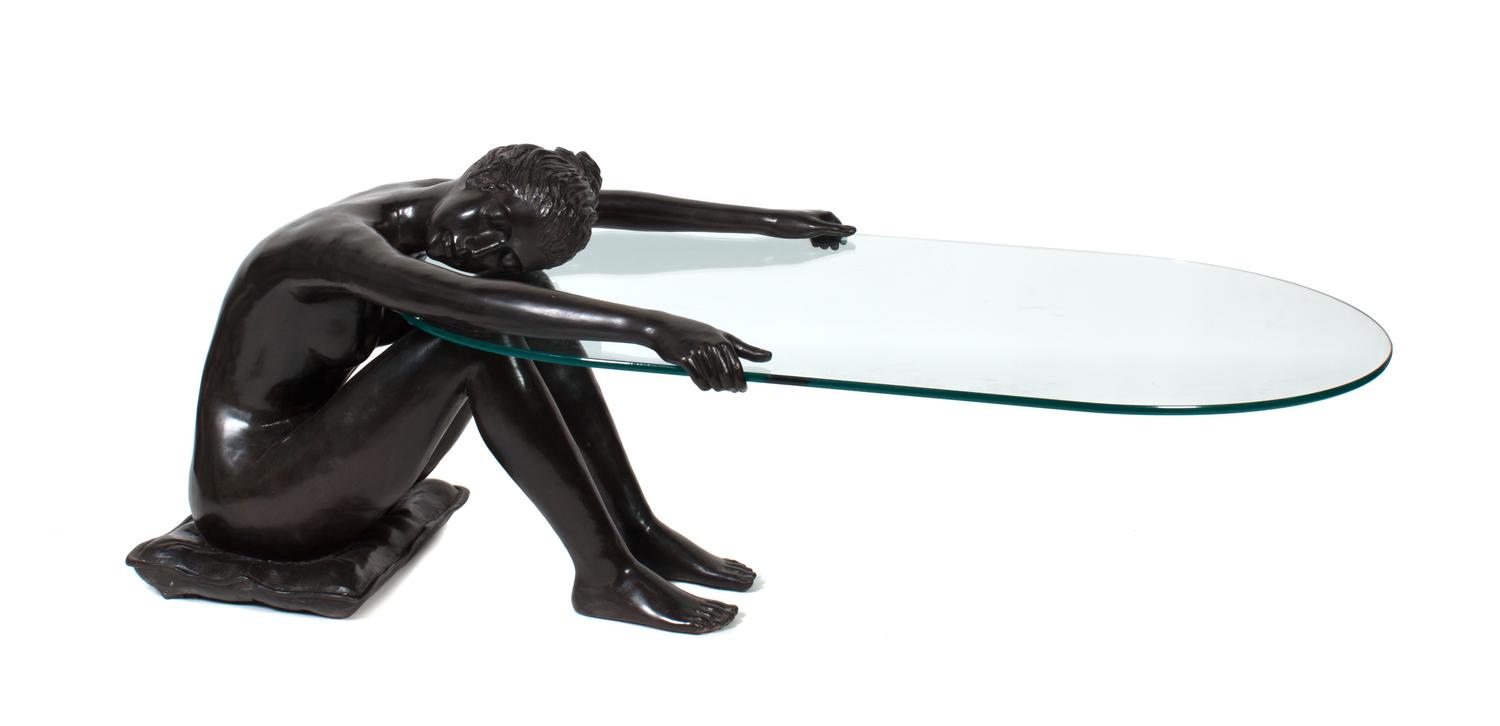 A Bronze and Glass Figural Table Height 23 x width 63 x depth 30 inches. — SECOND HALF 20TH CENTURY