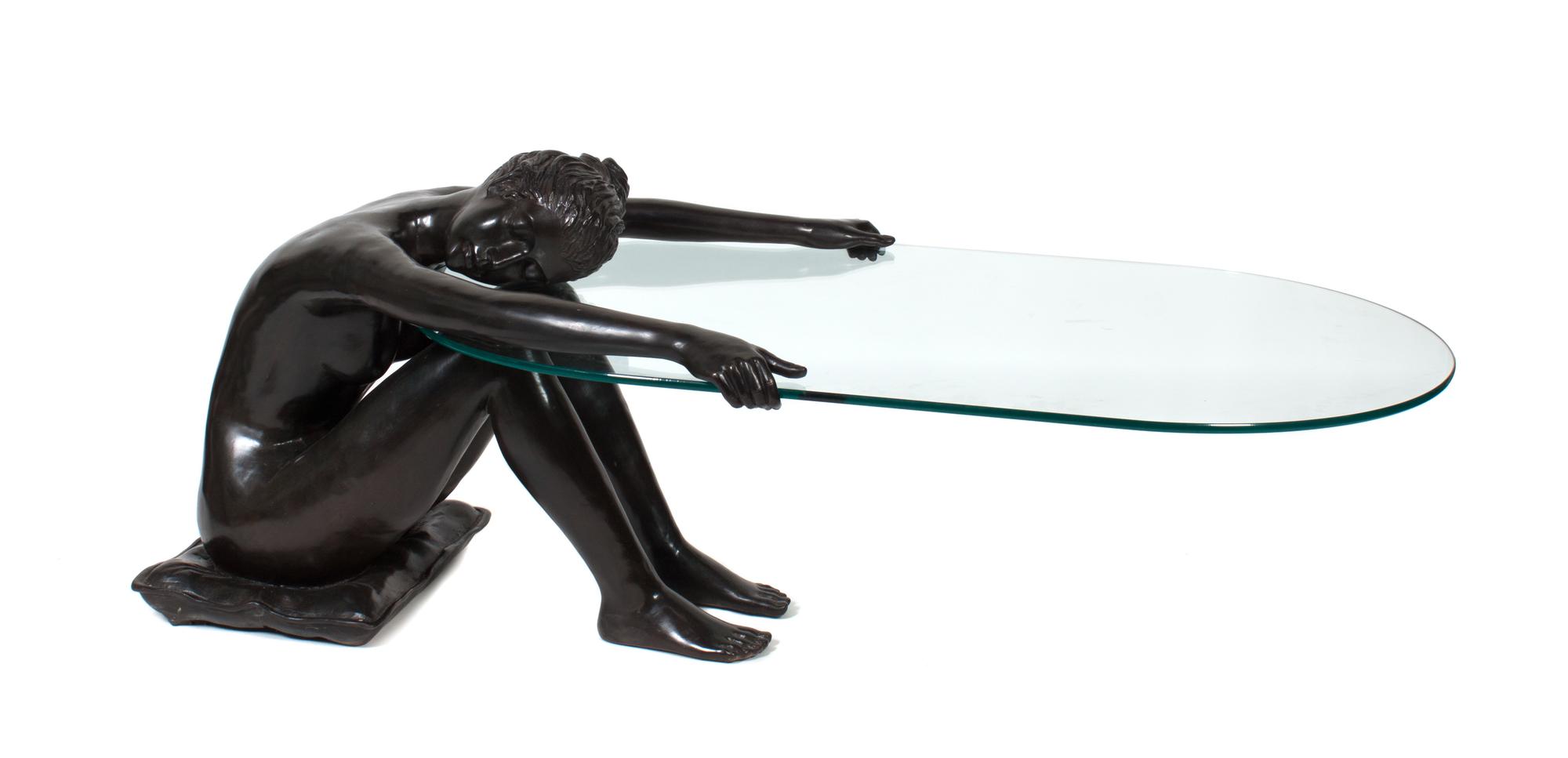 A Bronze and Glass Figural Table Height 23 x width 63 x depth 30 inches. — SECOND HALF 20TH CENTURY