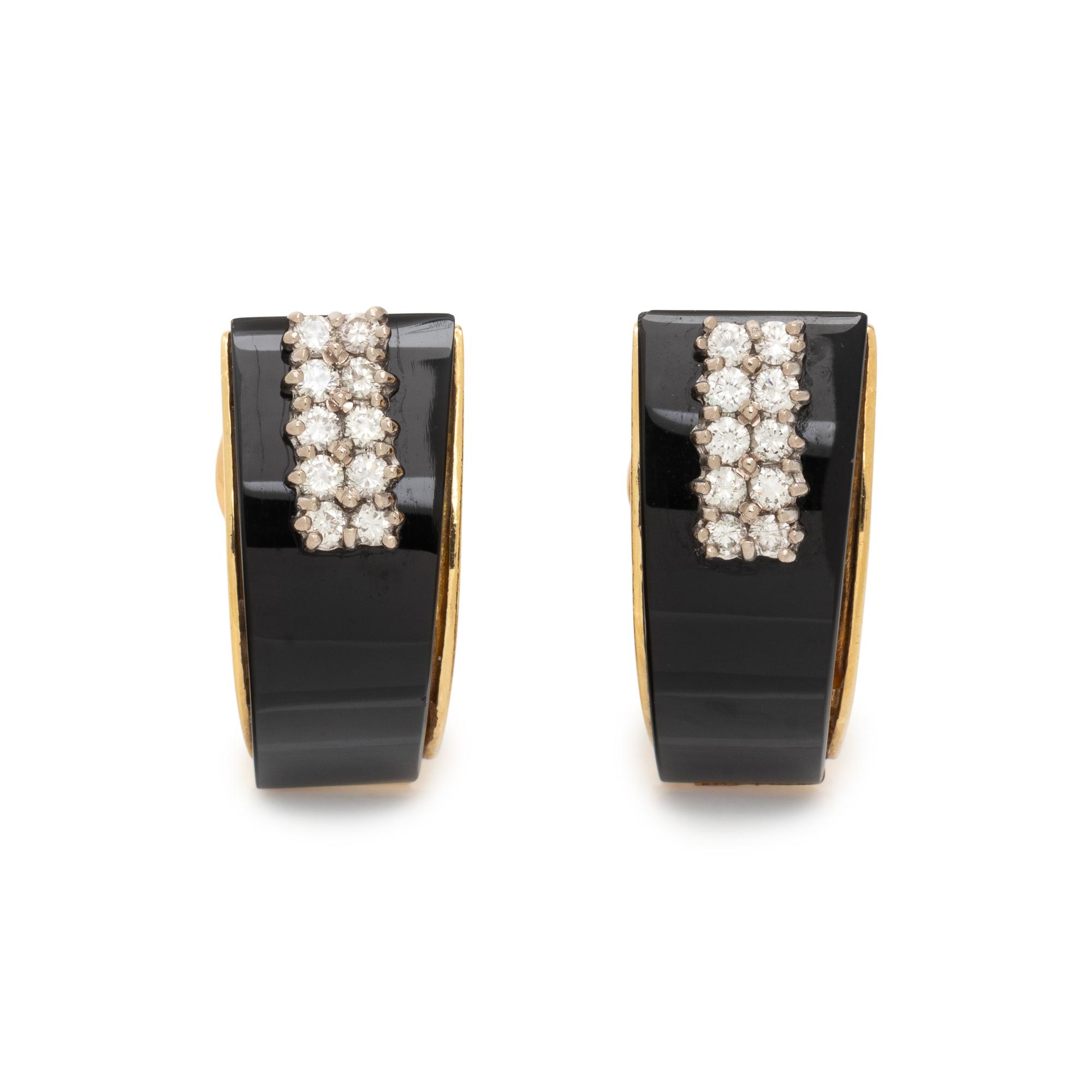 BIRKS, ONYX AND DIAMOND EARCLIPS