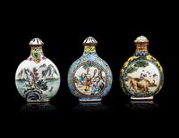Three Chinese Enamel on Copper Snuff Bottles