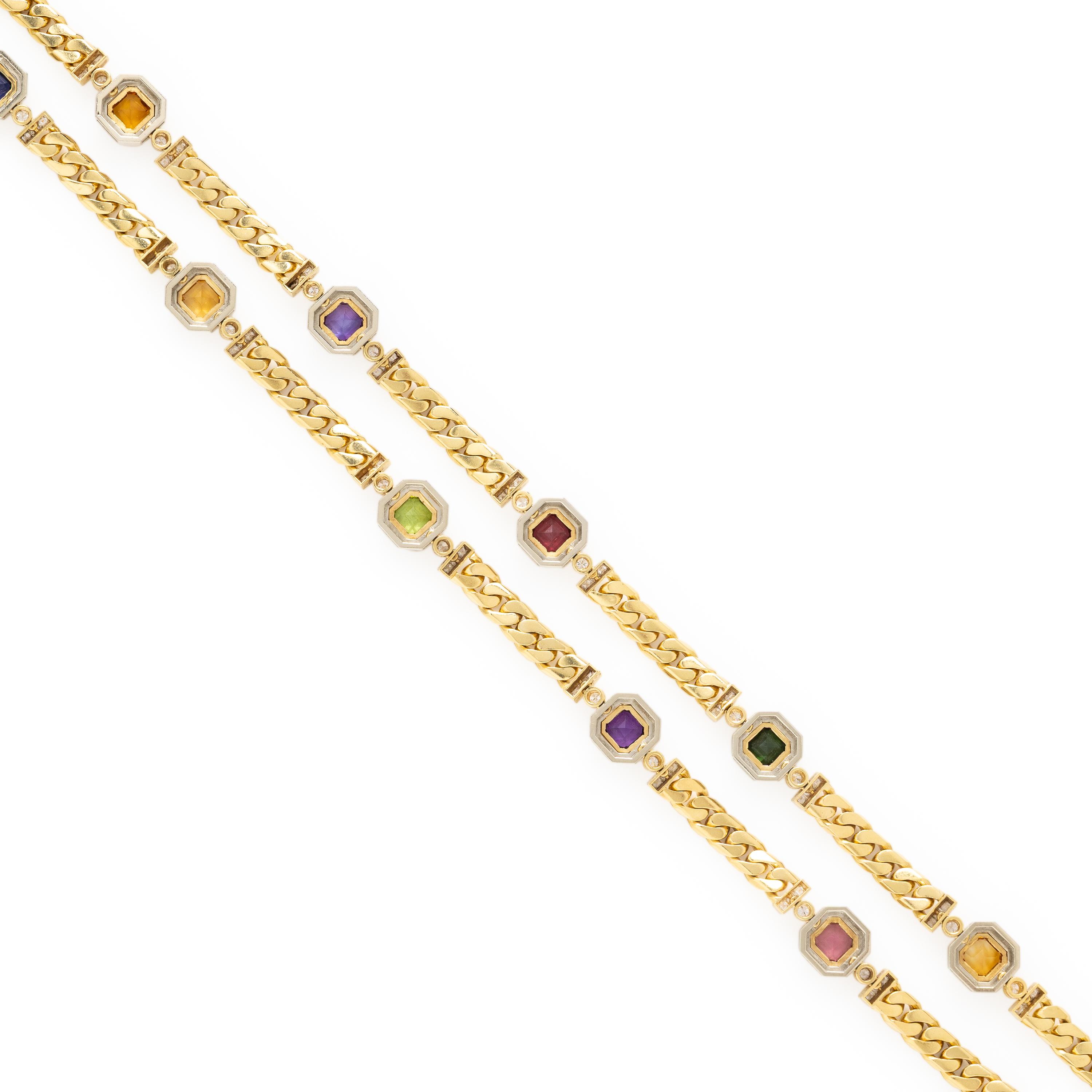 Multigem, Diamond, and Yellow Gold Chain Necklace