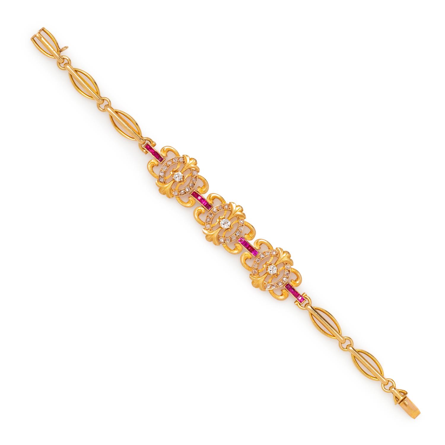 YELLOW GOLD, DIAMOND AND RUBY BRACELET